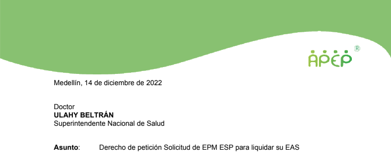 Derecho de petición Solicitud de EPM ESP para liquidar su EAS
