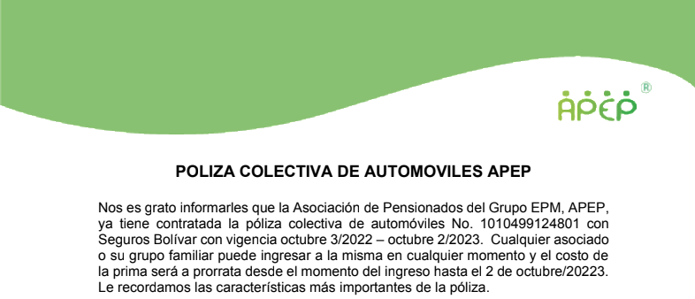 POLIZA COLECTIVA DE AUTOMOVILES APEP