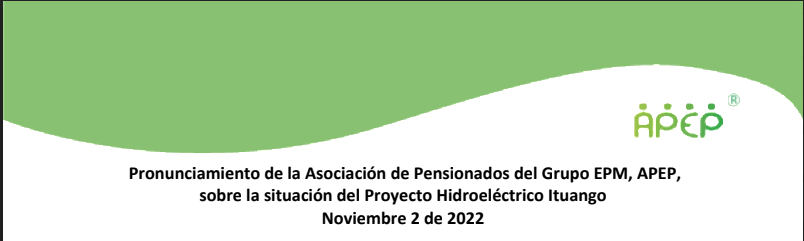 Pronunciamiento de APEP sobre la situación del Proyecto Hidroeléctrico Ituango.